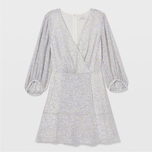 🌟CLUB MONACO🌟 PRINTED PITCHED SLEEVE FAUX WRAP COTTON SILK CHIFFON DRESS SZ 8